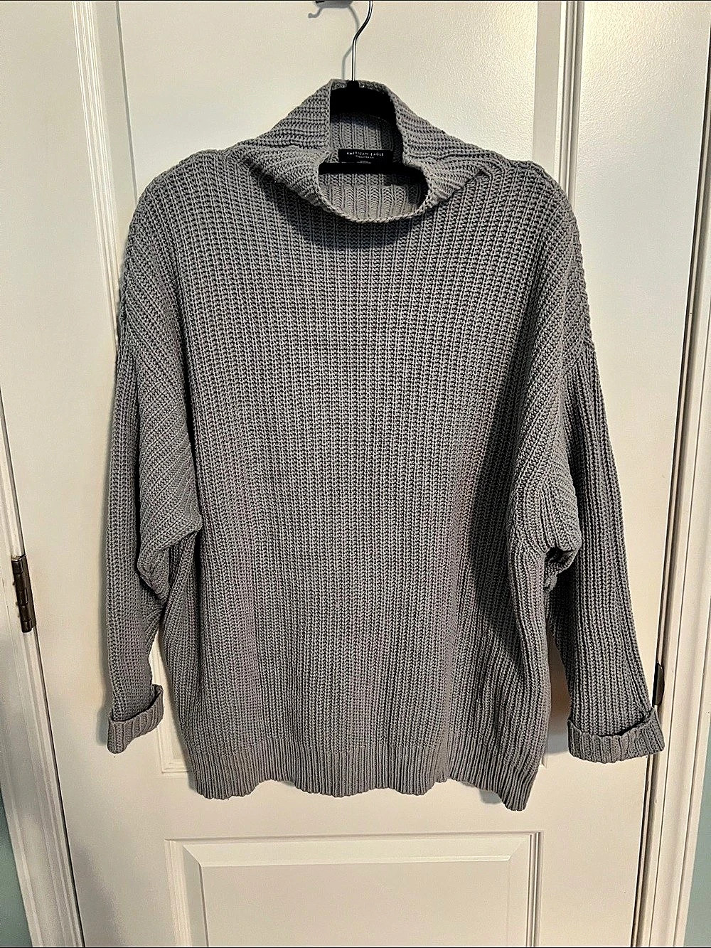 American Eagle Oversized Fit Mock Neck Sweater Gray Sweater Size Medium